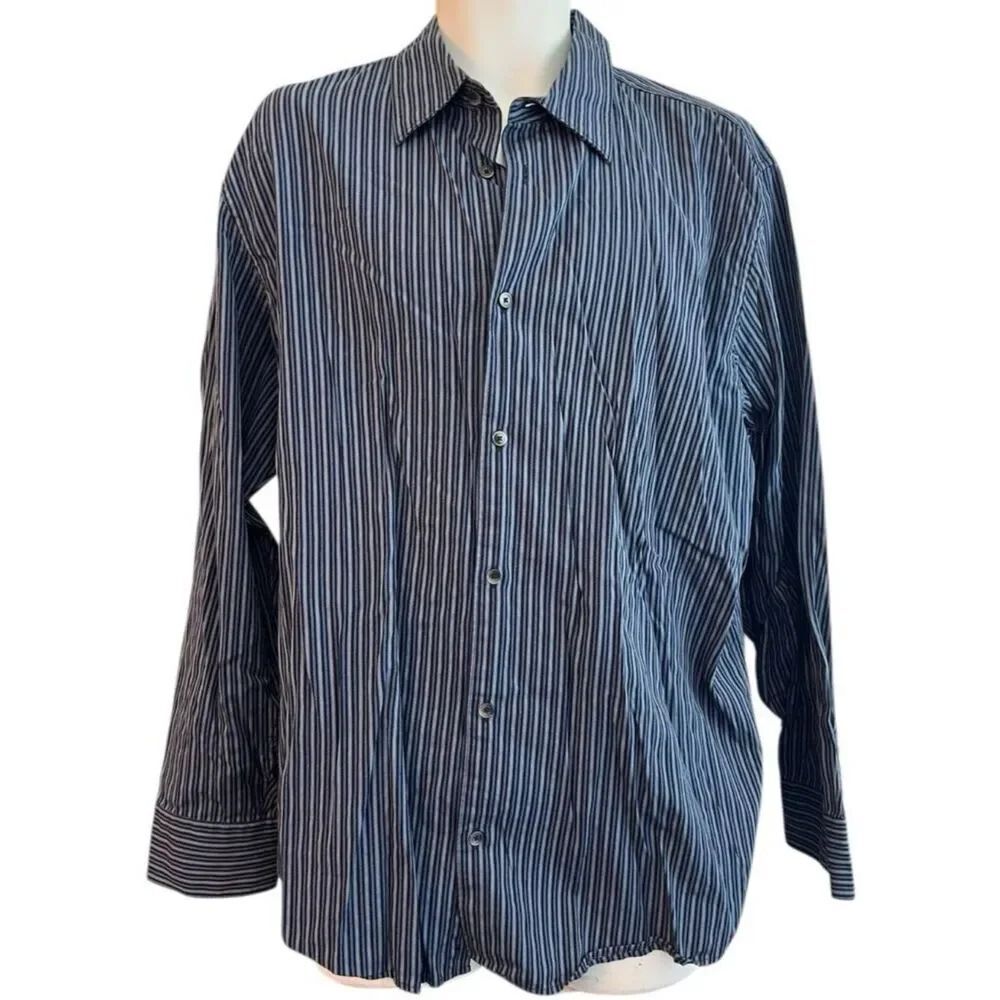 Calvin Klein Mens Size XL Dark Blue Striped Dress Shirt